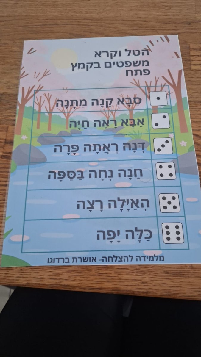 הטל וקרא משפטים בקמץ פתח