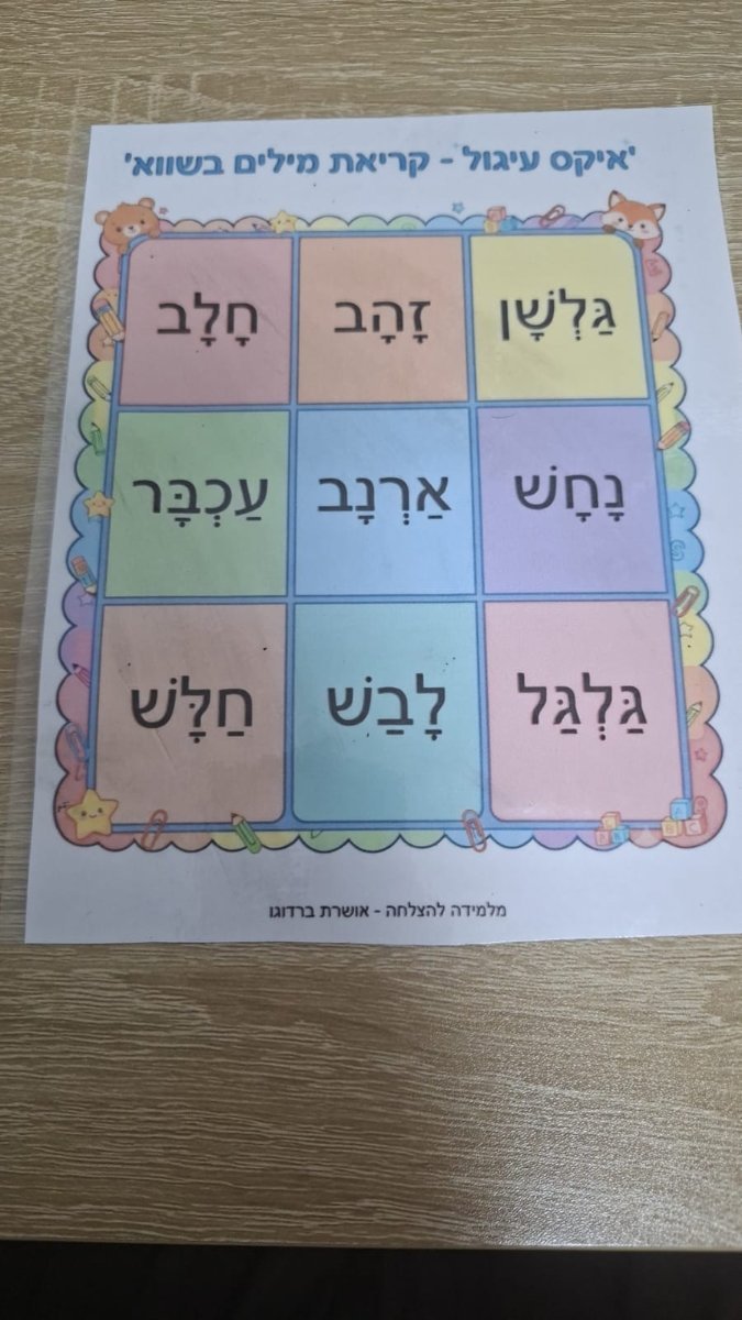 לוח איקס עיגול קריאת מילים בשווא